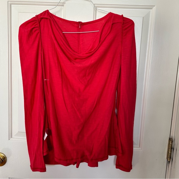 2 cowl drape neck, peplum flared waist, zipper coral black long sleeve tops - Picture 10 of 15